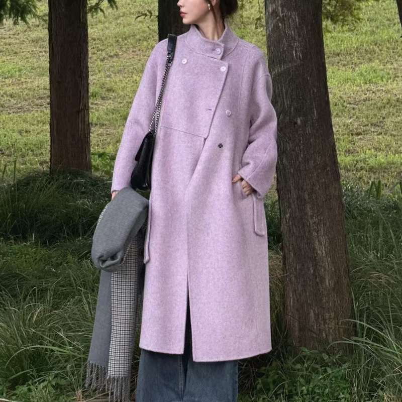 Purple Double-Sided Cashmere Woolen Coat for Women 2026 Autumn and Winter New Style High-End Mid-Length Super Nice Woolen Coat Purple Double-Sided Cashmere Woolen Coat for Women 2026 Autumn and Winter New Style High-End Mid-Length Super Nice Woolen Coat