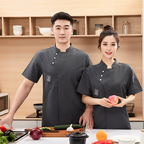 Ледяной шелк шеф -повар рабочая одежда с коротким рукавом тонкий дышащий водонепроницаемый повар