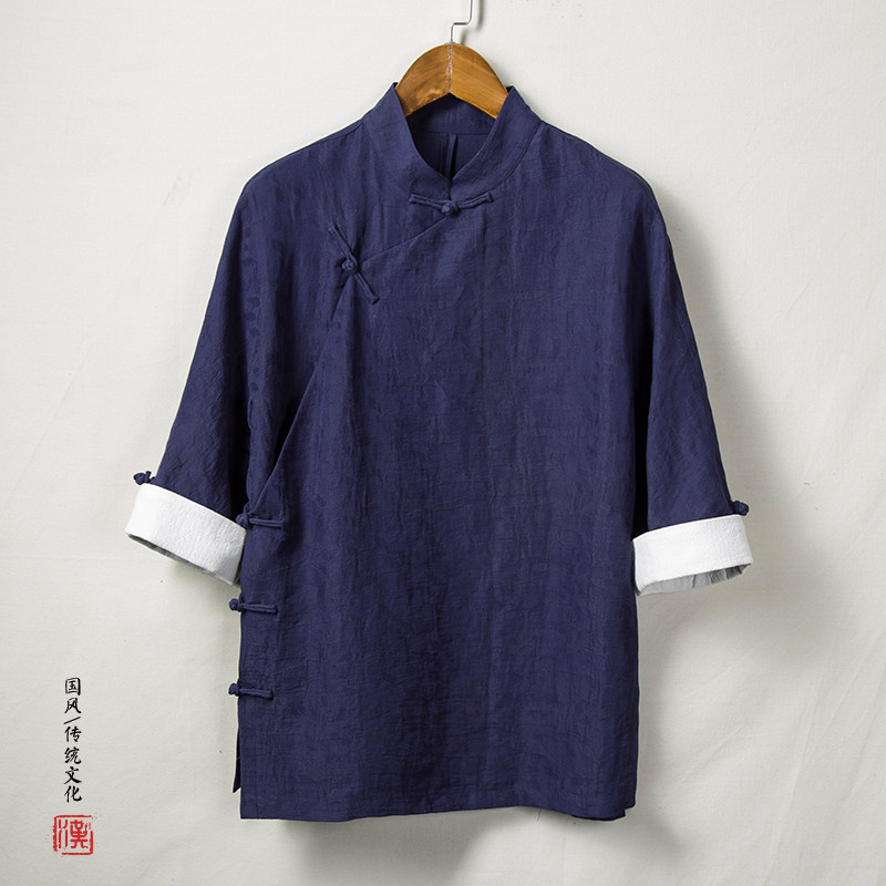 Chinese style T-shirt Chinese Seven-Mind Han-suit Cotton Disk Closed Ancient Zen Tea Clothes Spring