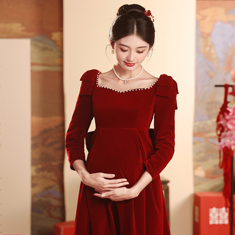 Maternity Formal Dress for Brides, Plus Size, Suitable for Chubby Women, Wedding Homecoming Dress, Elegant and Modest Engagement Dress for Women, Conceals the Belly