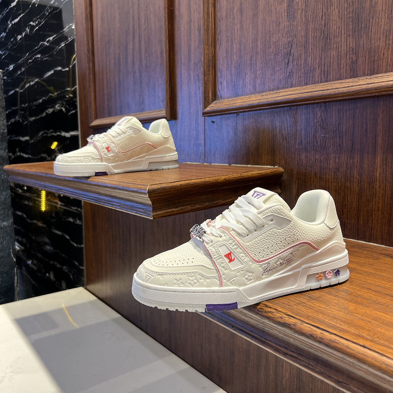 Casual Sneakers for Men and Women, White Color-Blocked Printed Lace-Up, Wear-Resistant, Fashionable, Simple and Versatile, Spring and Autumn Style, Plus-Size Shoes