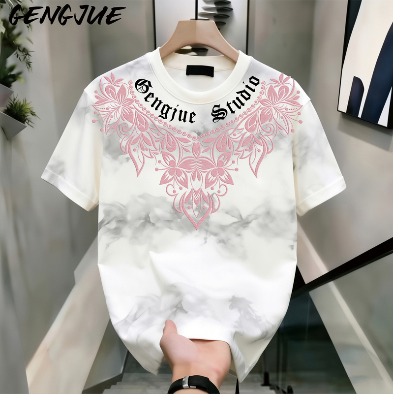 【Trendy Print】Heavyweight Tie-Dye Short-Sleeve T-Shirt for Men and Women, Loose Fit for Students, Summer ins Gradient Half-Sleeve Top