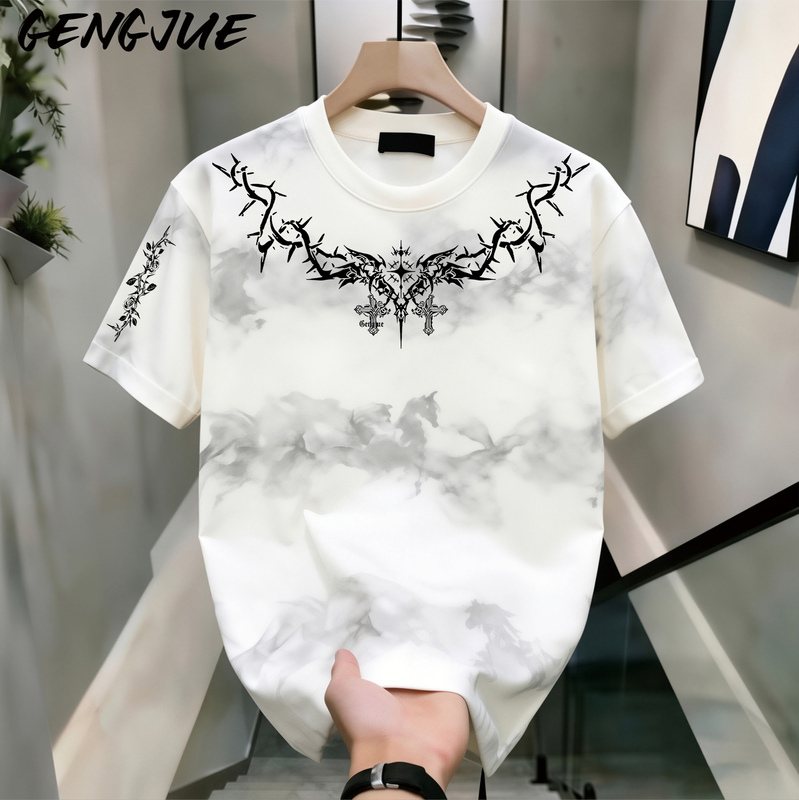Heavyweight Tie-Dye Short-Sleeve T-Shirt for Male and Female Students, Korean Style, Loose Fit, Versatile for Summer, ins Gradient Half-Sleeve Top, Trendy Heavyweight Tie-Dye Short-Sleeve T-Shirt for Male and Female Students, Korean Style, Loose Fit, Versatile for Summer, ins Gradient Half-Sleeve Top, Trendy
