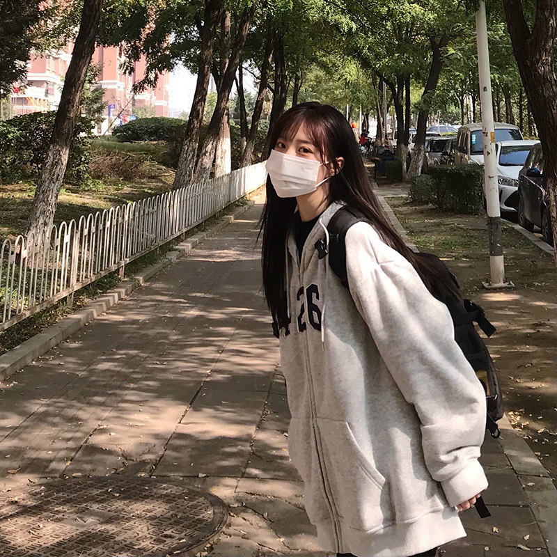 (F426 official store) national tide brand spring and autumn couple hip hop two-tone base cardigan plus fleece loose ins jacket