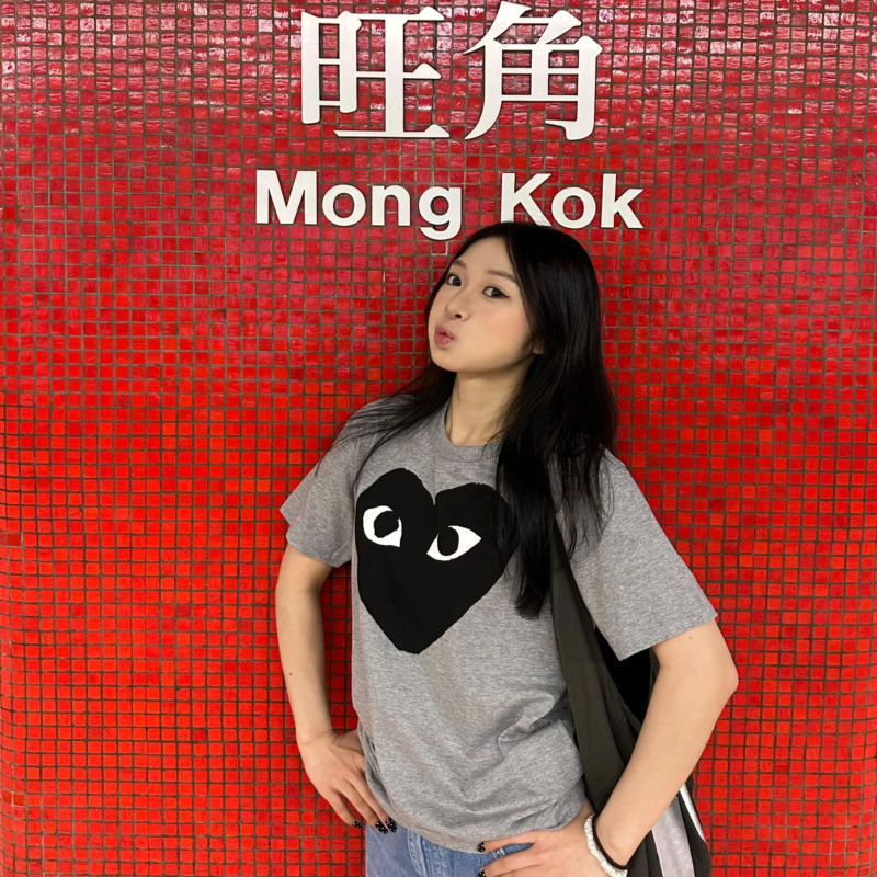 American Retro Trendy Brand Letter Black Heart Print Short-Sleeve T-Shirt Unisex Regular Shoulder Gray Mid-Length Casual