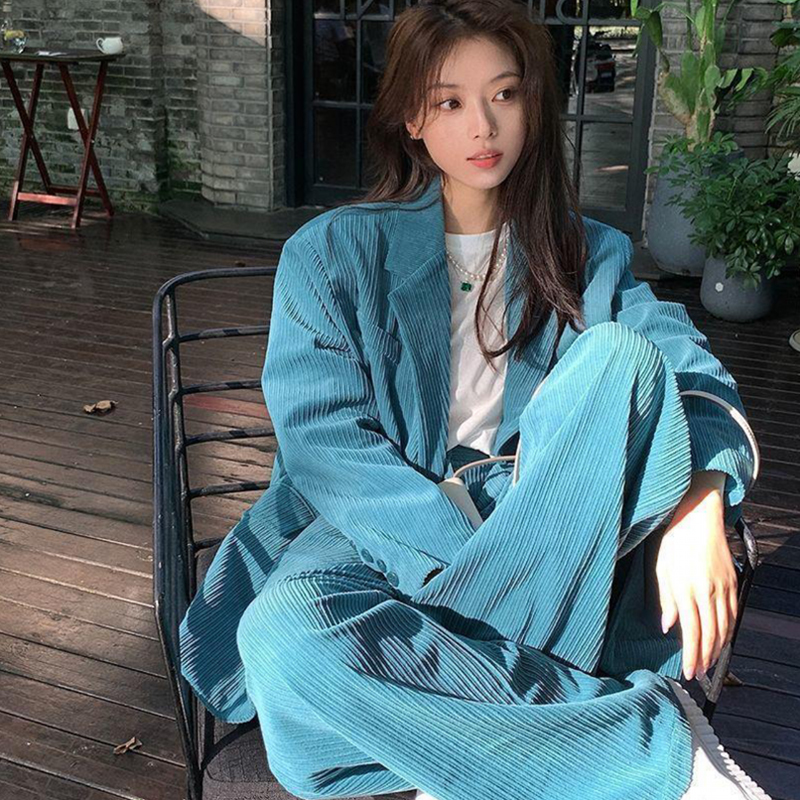 A Complete Set of Corduroy Suit Suits, New Autumn and Winter Fashion, Casual and Age-Reducing Elegant Jackets and Trousers Two-Piece Set