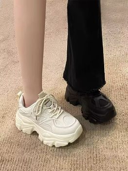 Summer Trendy Dad Shoes Height-Increasing Shoes 2024 Spring New Style Black Thick-Soled Sneakers for Women
