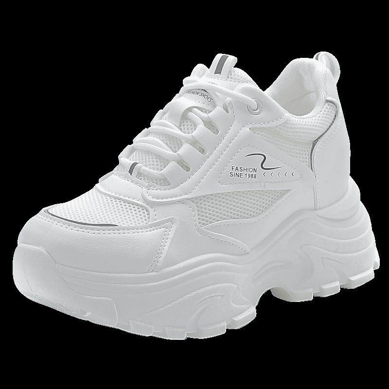 Genuine Leather Thick-Soled Height-Increasing Women's Shoes 2024 Spring and Summer Popular Versatile Dad Shoes for Petite Women Non-Slip Travel Shoes