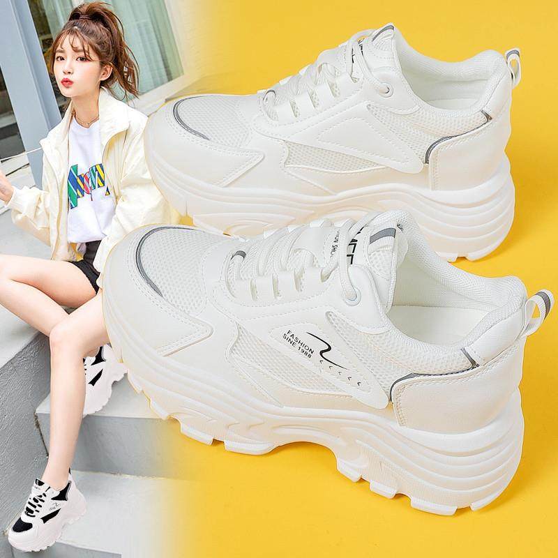 Genuine Leather Thick-Soled Height-Increasing Women's Shoes 2024 Spring and Summer Popular Versatile Dad Shoes for Petite Women Non-Slip Travel Shoes