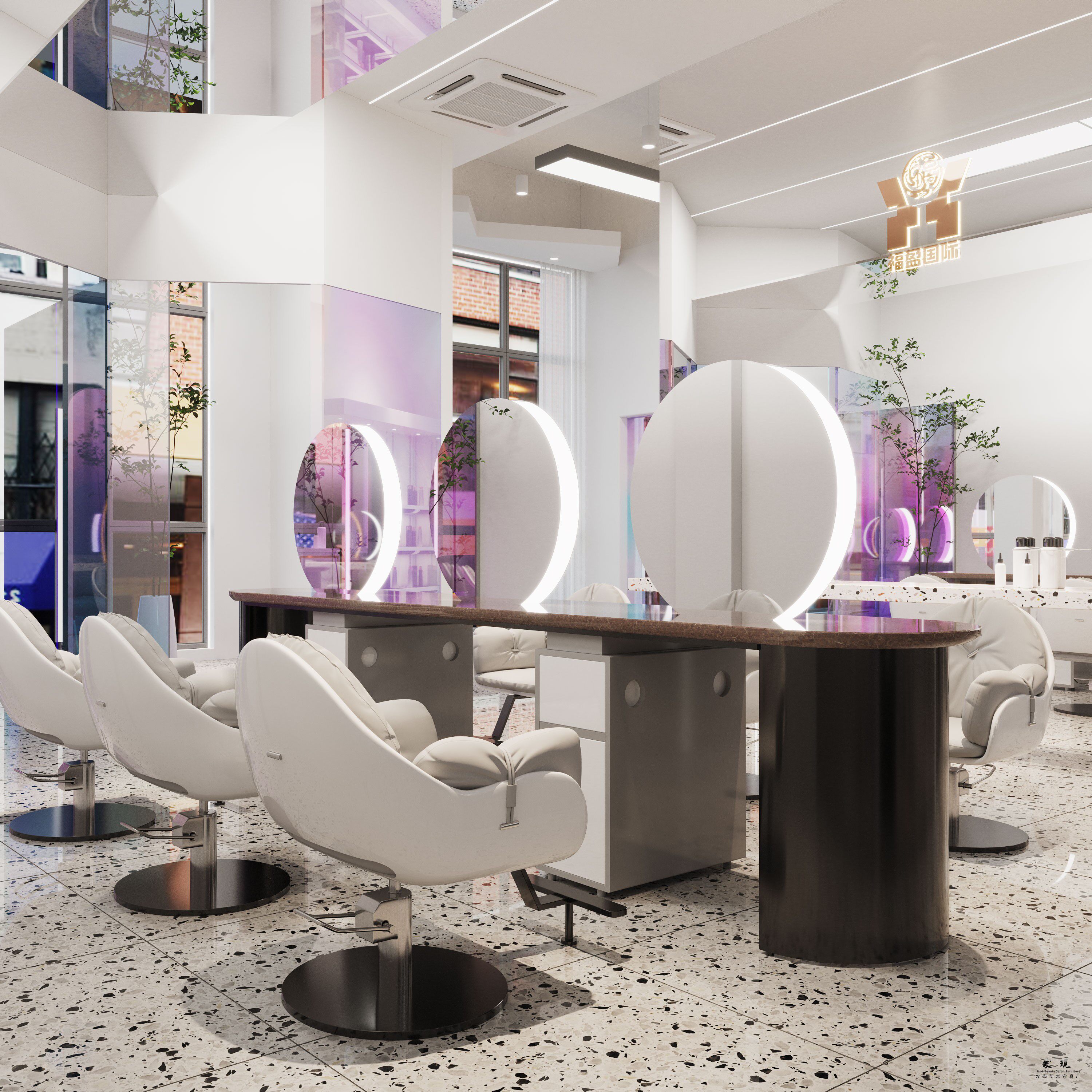 Net red Li Kun shop marble stainless steel mirror table hair salon mirror ironing table hair salon special hair cutting mirror with lamp