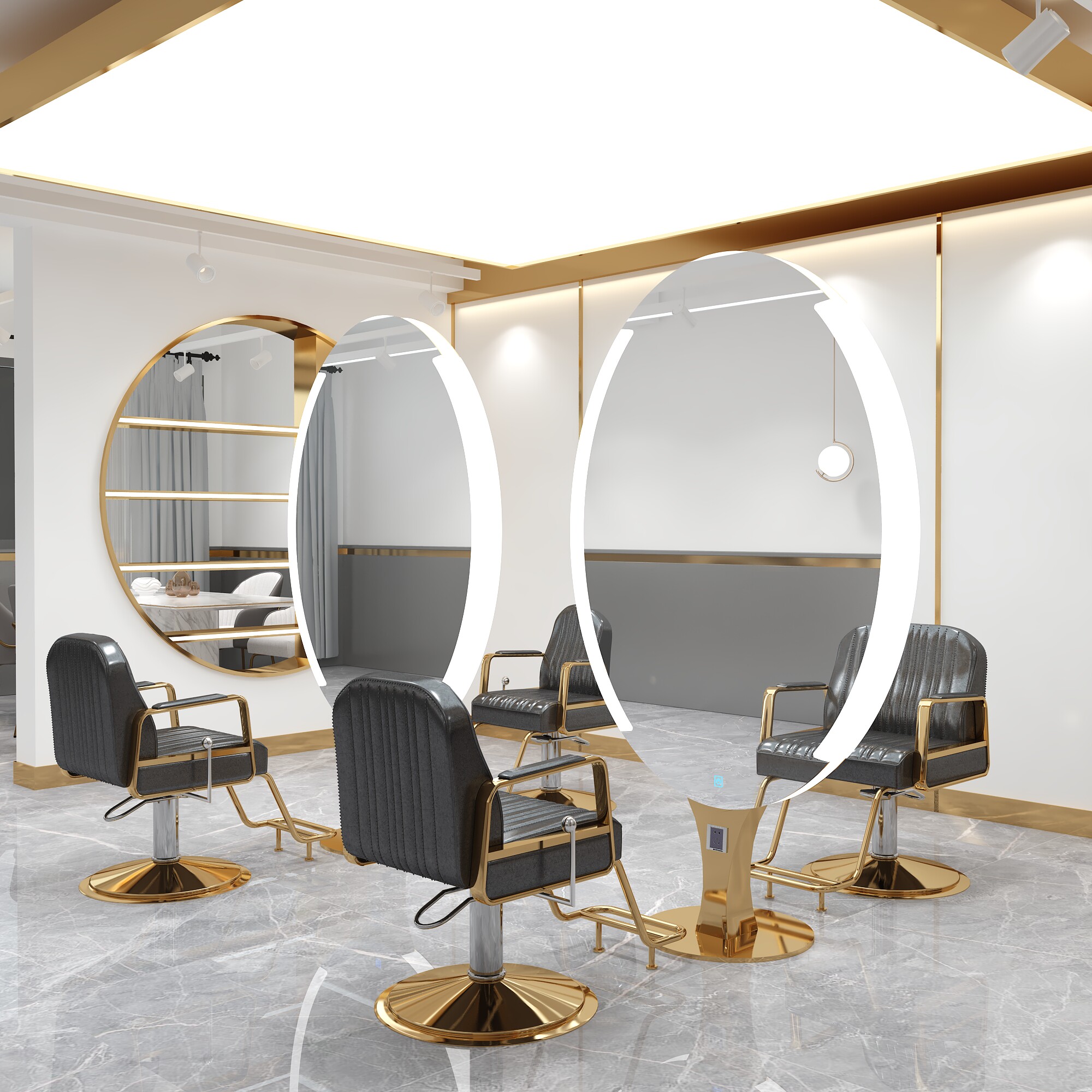Net red new hairdressing shop simple hairdressing mirror table hair salon special haircut mirror stainless steel double-sided hairdressing floor mirror