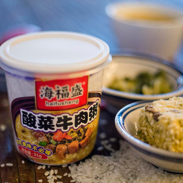 海福盛 冲泡即食酸菜牛肉粥 31g*6杯 聚划算+优惠券折后￥23.8包邮（￥28.8-5）