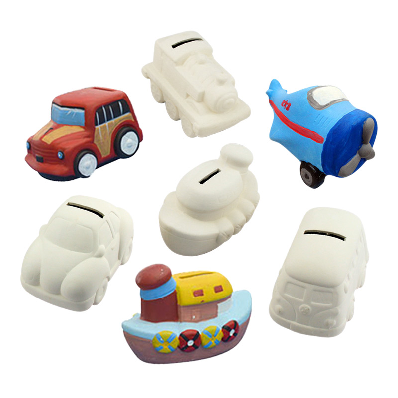 Children's handmade DIY white blank coloring ceramic car model ornaments non-enamel plaster white mold filling color deposit box