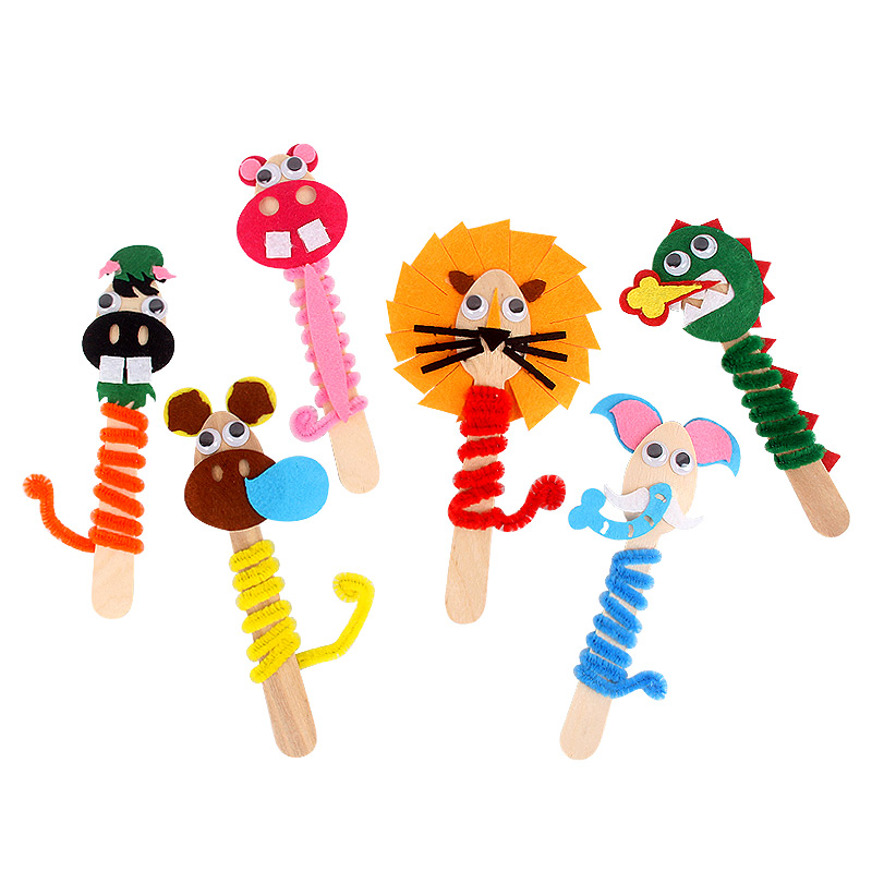 Children Artisanal DIY Making Spoon Adhesive Painting Kindergarten Creative Cartoon Animal Wooden Spoon Gaming Material Bag 3