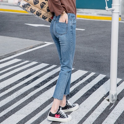 白色牛仔裤女九分裤ins超火的裤子夏季微喇叭ulzzang直筒裤八分裤