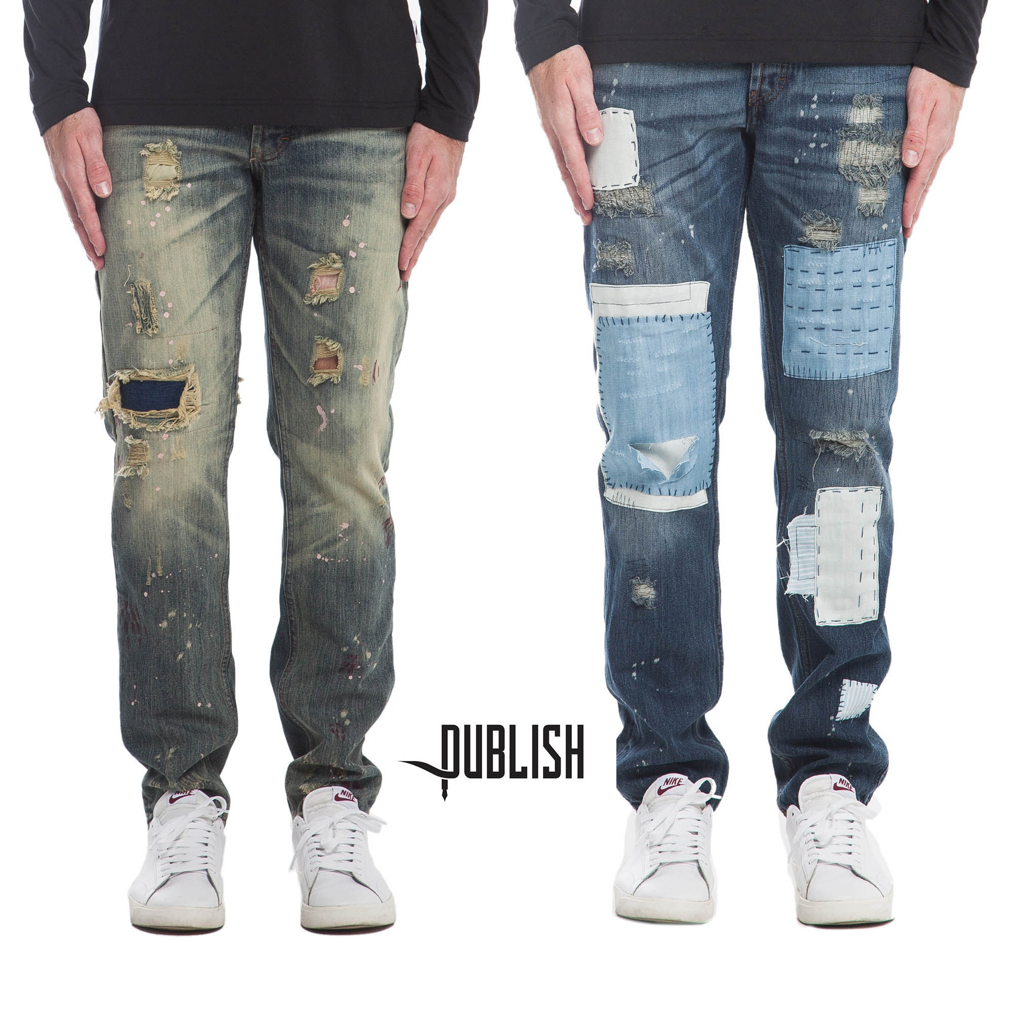 Publish Demin series Rex old Snyder patch patch destroy splash ink jeans spot