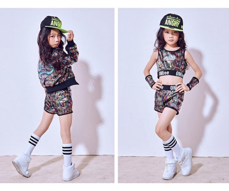 Trang phục múa jazz cho trẻ em mùa thu cô gái mới trang phục sequin trẻ em hip hop hip-hop cá tính mát mẻ trang phục giáng sinh trẻ em