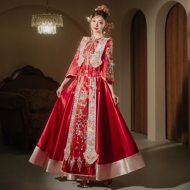 Heavy industry Xiuhe clothes 2022 bride dress Chinese wedding toast dress high - end Longfeng Guanxiao Xiaoxiu and suit