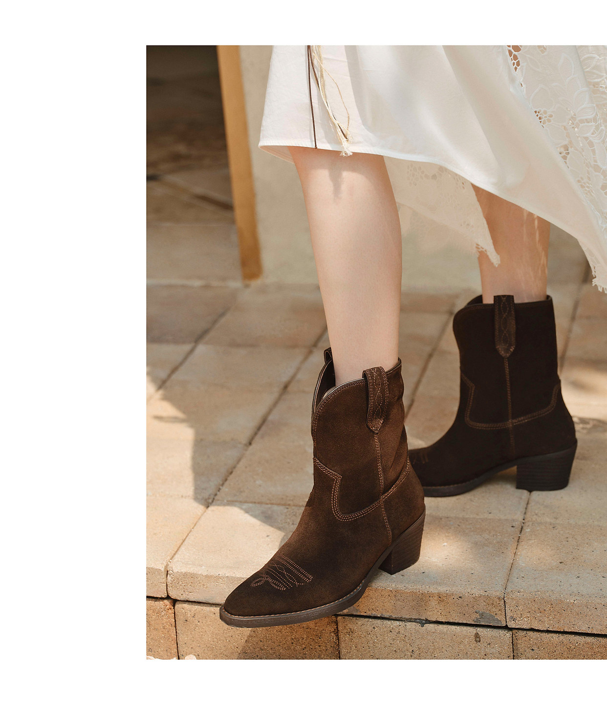 Западные Boots 73hours女鞋旷野玫瑰冬季新款尖头西部牛仔靴女游牧风显瘦短靴子