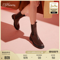 73Hours womens shoes Hyper high tube new round head thick heel plus velvet chimney boots Chelsea short boots