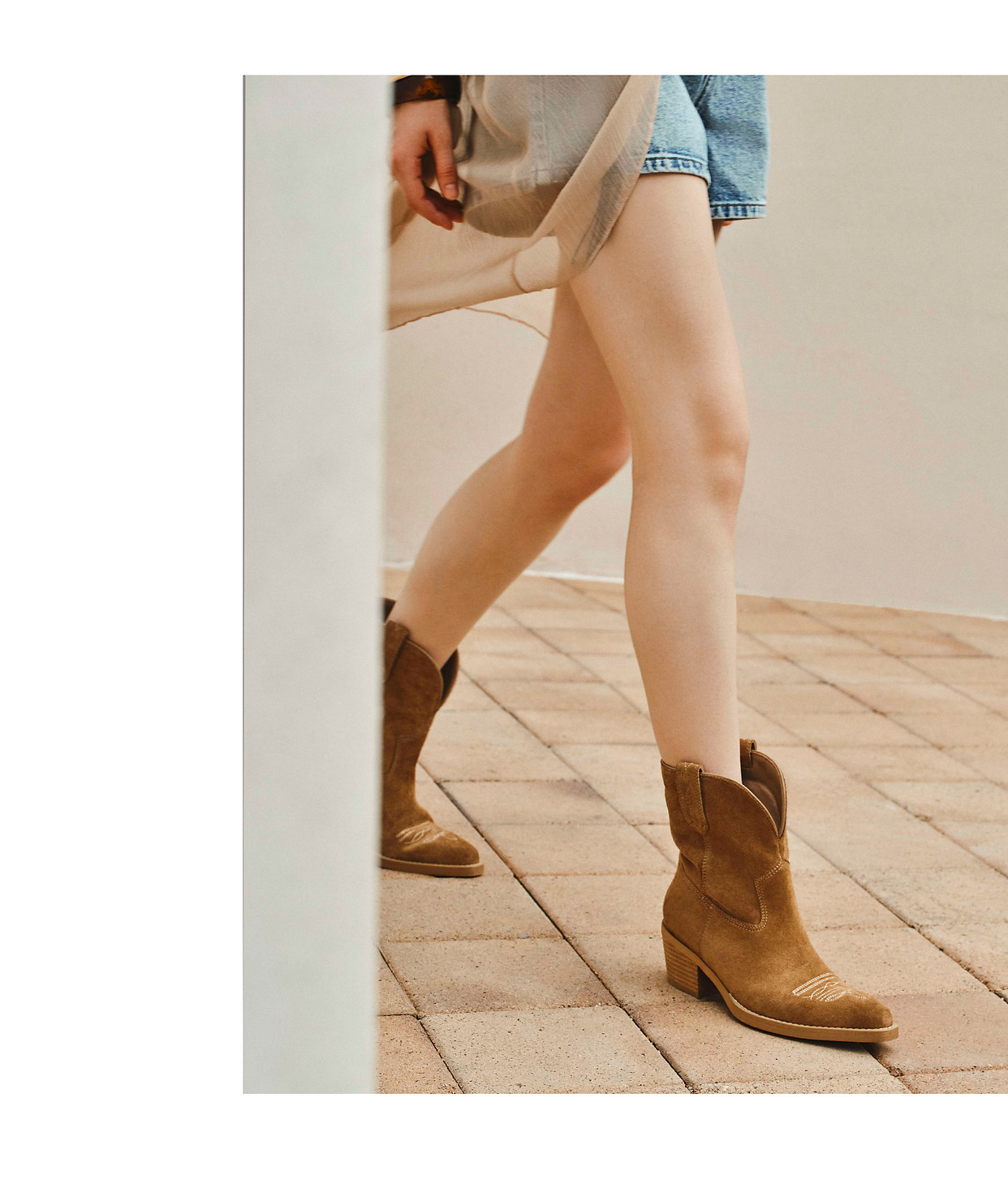 Западные Boots 73hours女鞋旷野玫瑰冬季新款尖头西部牛仔靴女游牧风显瘦短靴子