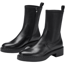 73hours Womens Shoes Title Song Winter New Fashion Thick Heel Round Toe Thick Sole Heightening Short Boots Slim Boots for Women