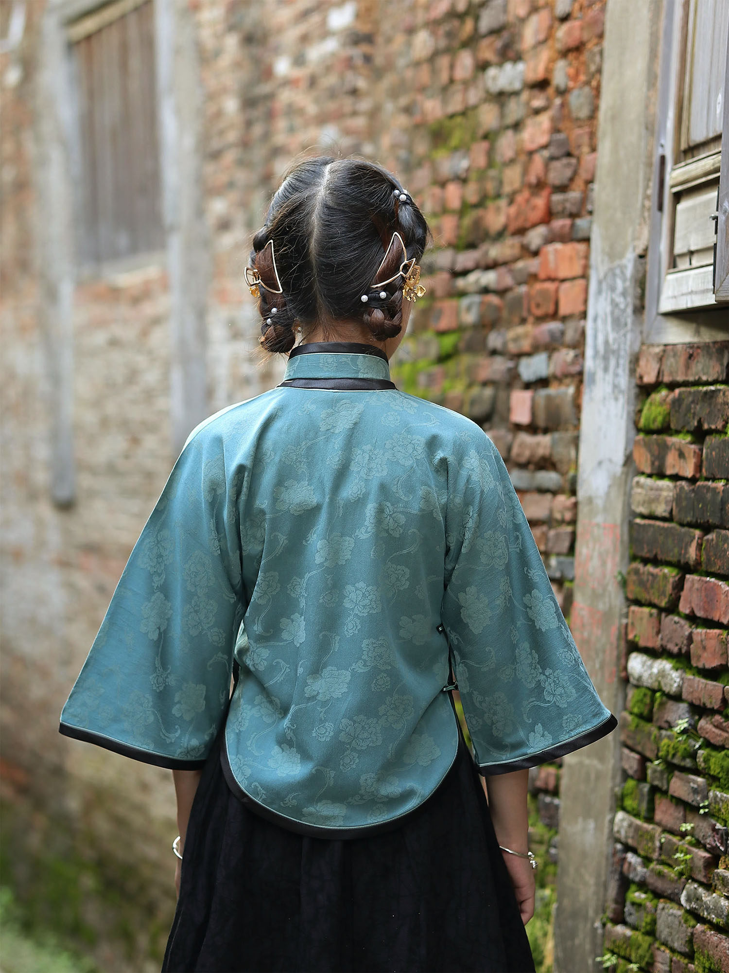 松煙墨色】民国レトロ調 ラウンドヘムチャイナブラウス - ショップ