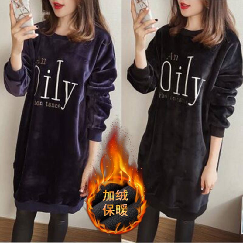 Maternity wear 2022 new large size mid-length gold velvet plus velvet thick thick cotton T gold velvet warm bottoming top