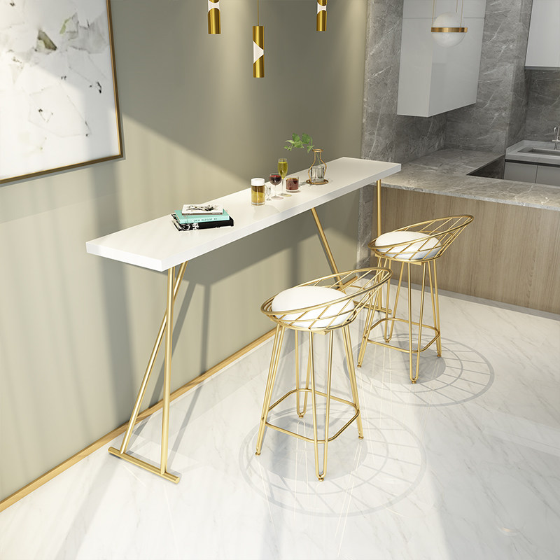 Internet celebrity restaurant wrought iron bar tables and chairs home milk tea shop wall long bar table solid wood high table and chair combination