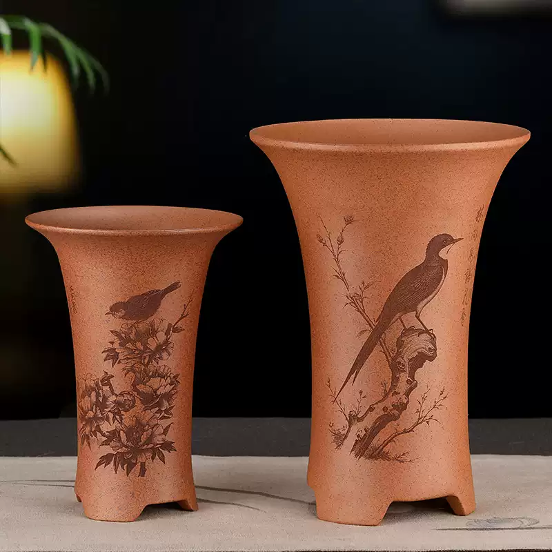 紫砂釉水花盆精品陶瓷小號長方形桌面古典馬槽盆景盆文竹石灣專用