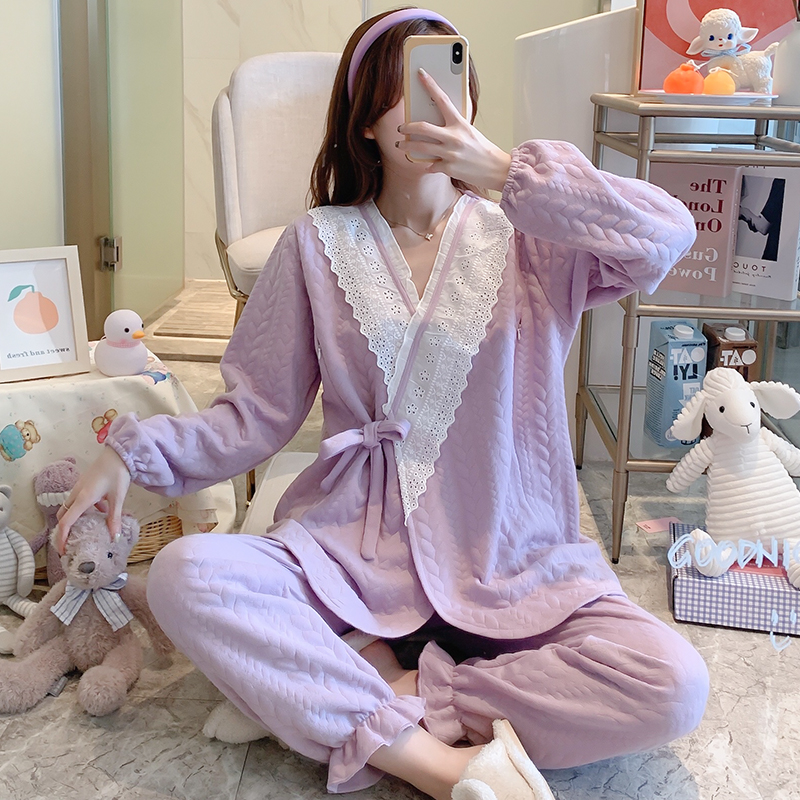 Pregnant women's moon clothing in autumn and winter and thick air cotton pure cotton after birth