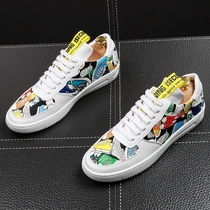 White Board Shoes Male Korean version Trend printed casual shoes personality Street hip hop shoes Youth students Bitch mens shoes