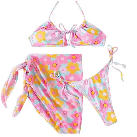 Комплект три части BIKINI из сетки 2023 новая круглая сексуальная плавательная плавательная купальник Бикини