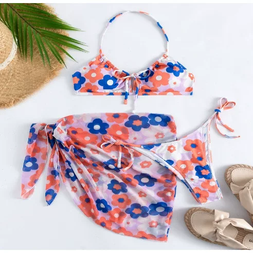 Комплект три части BIKINI из сетки 2023 новая круглая сексуальная плавательная плавательная купальник Бикини