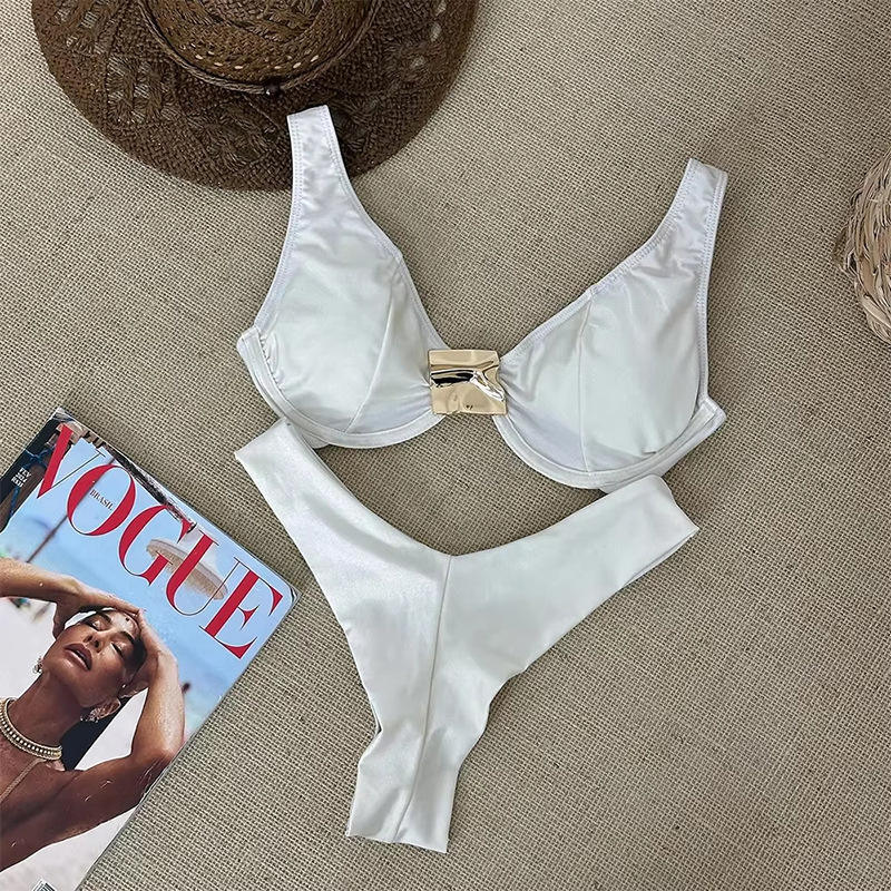 Solid Color Two-Piece Swimsuit for Women 2026 New Backless Triangle Bikini Foreign Trade Triangle Bag Bikini Solid Color Two-Piece Swimsuit for Women 2026 New Backless Triangle Bikini Foreign Trade Triangle Bag Bikini