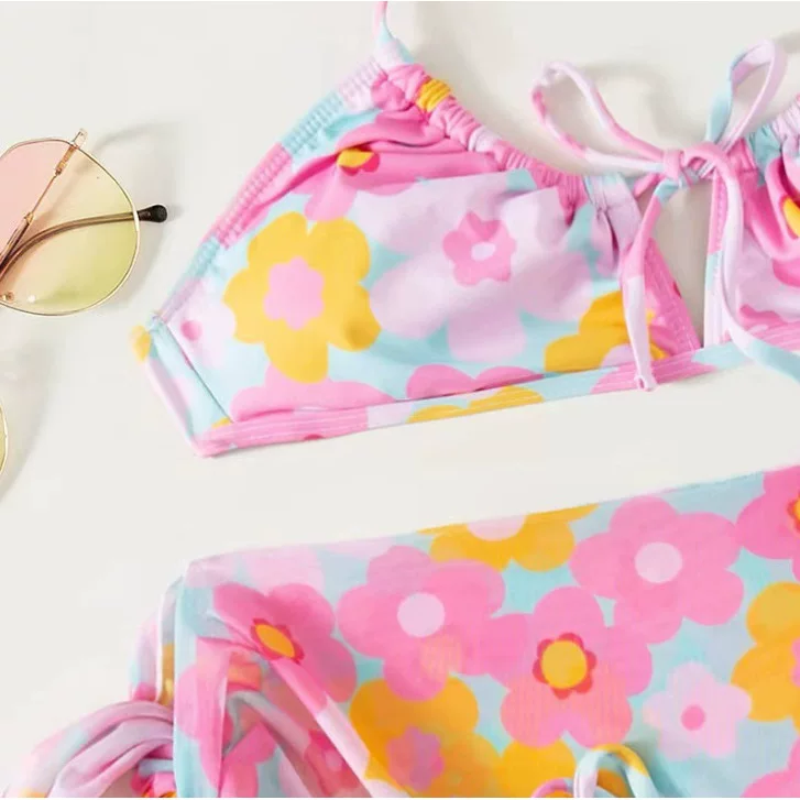 Комплект три части BIKINI из сетки 2023 новая круглая сексуальная плавательная плавательная купальник Бикини