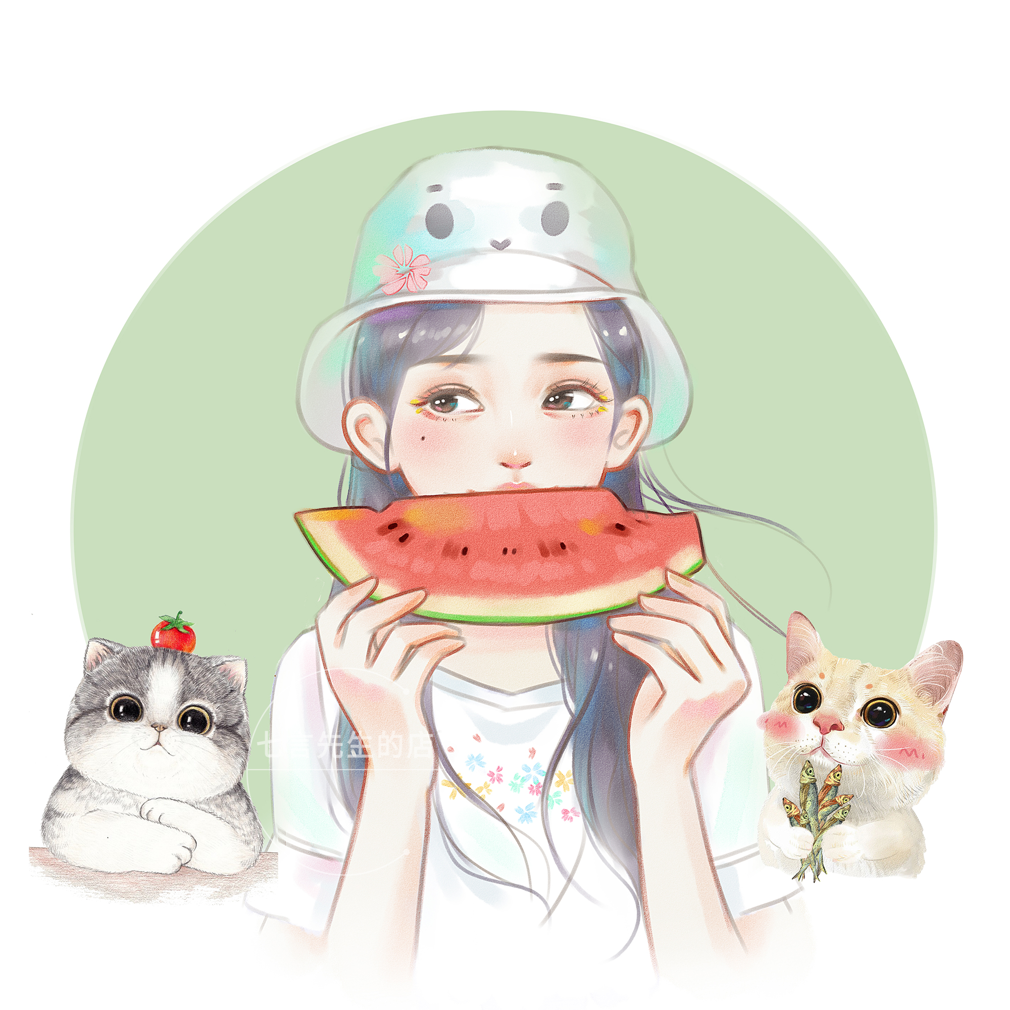 High-end customised Mori Department watercolor live-action photo turned hand-painted portrait with fresh illustrations Portrait Board Plotter Lovers Presents