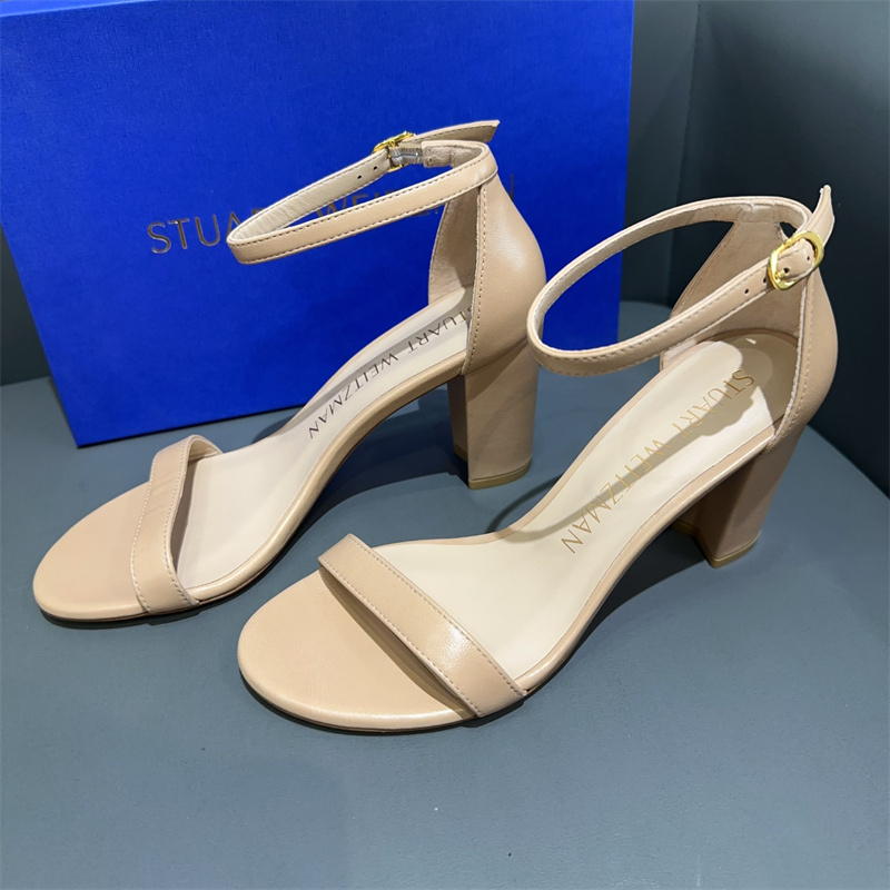 Stuart Weitzman Sw Genuine Spanish Light Luxury Cowhide One-Strap Women's High-Heeled Sandals S2208
