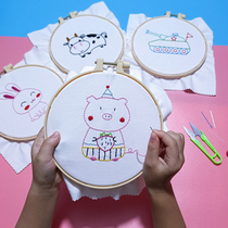 Children's Embroidery Handmade diy Material Package Pupils Simple Beginner's Entry Embroidered Cartoon Zodiac Plastic Needle Rabbit