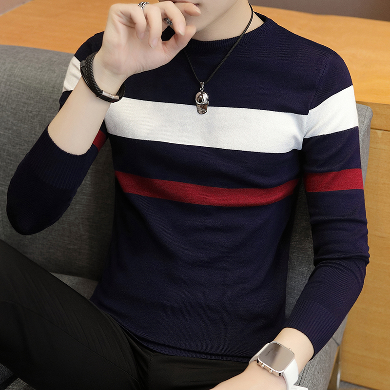 Mỏng dài tay knitsweater nam Vòng cổ edder nửa sleevet t-shirt nam đáy cậu bé cơ thể.