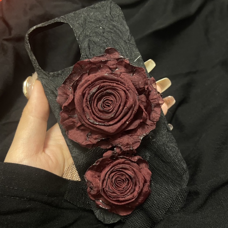 Black Rose Mesh Accent Handmade Vintage iPhone Case