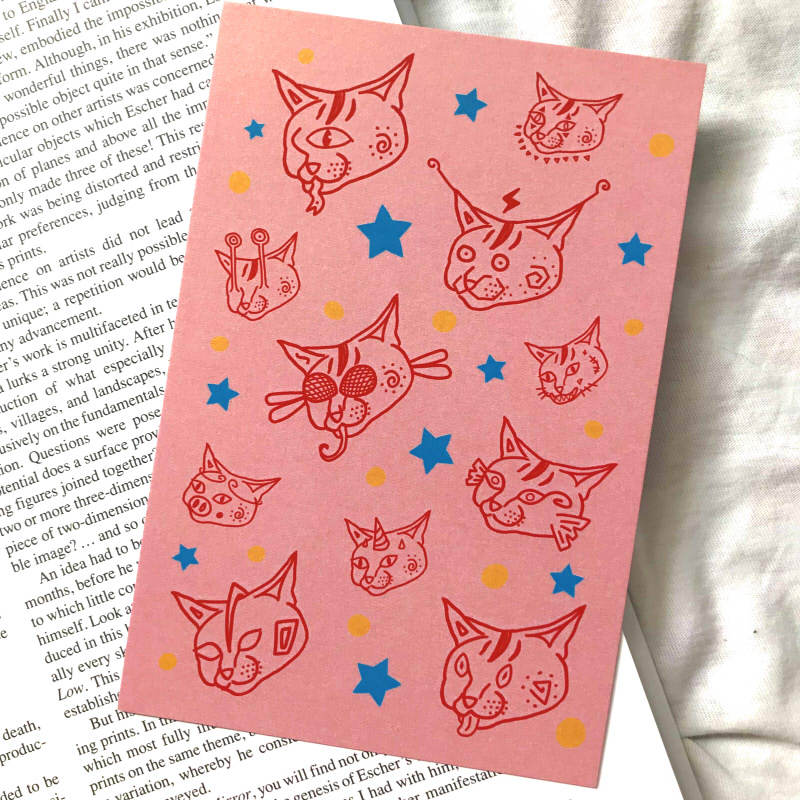 Anly original] hand-painted card postcard demonic kitty to decorate the pearly pink ins silver gray