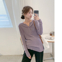 Maternity wear autumn new Zhenmi report shirt half-button elastic slimming temperament age-reducing bottoming sweater spring and autumn