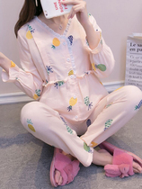 Maternity pajamas Spring and autumn thin cotton double gauze monthly clothes Spring postpartum long-sleeved feeding nursing clothes for women