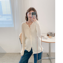 Maternity wear early autumn temperament spatial sense knitted sweater T-shirt thin vitality long-sleeved stretchy slim-fit pit striped shirt spring and autumn