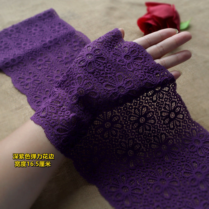 16.5cm Wide Deep Purple Embroidered Stretch Lace Trim for Skirt Hem, Bust Wrap, Cuffs, and Neckline