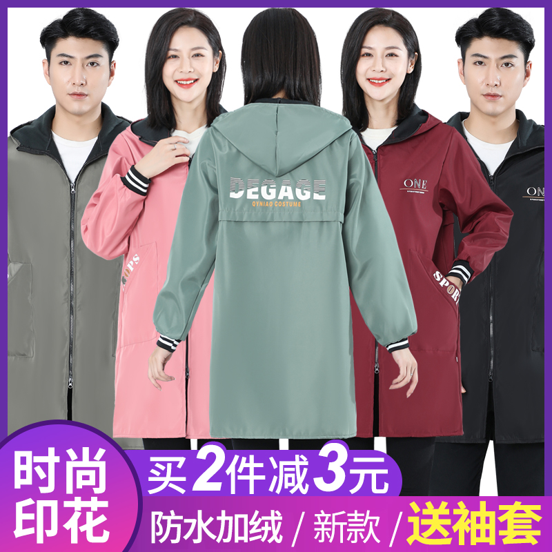 Winter gown female adult waterproof and oil-proof long sleeve apron plus velvet thickened kitchen cooking men's coat overalls