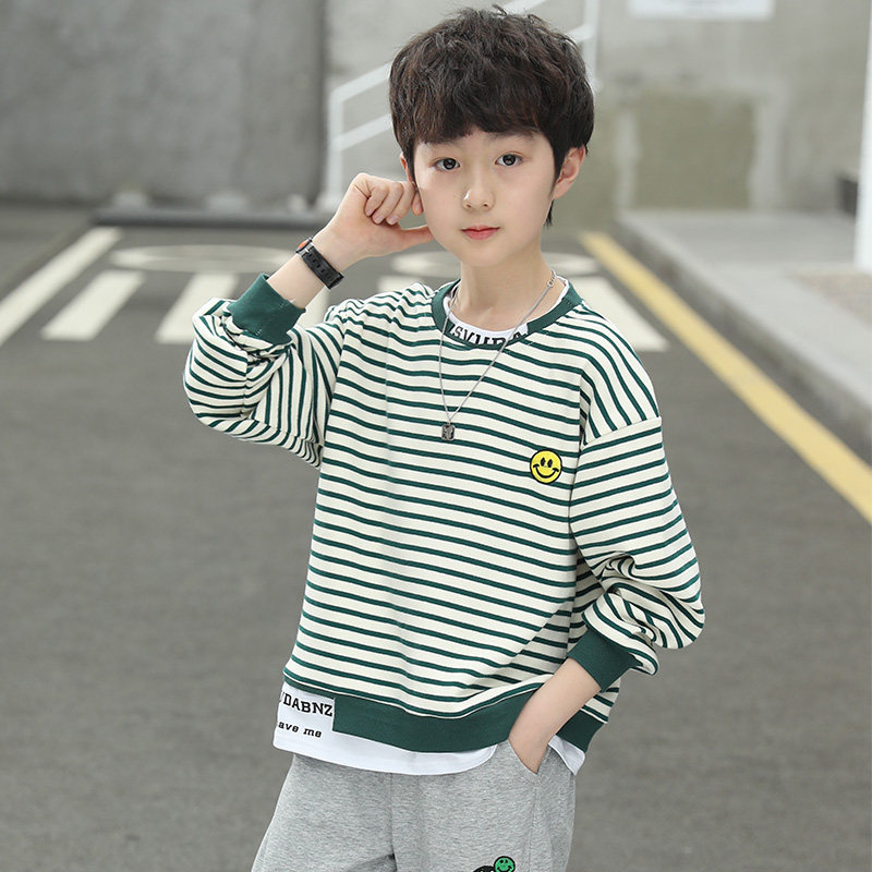 Boys Spring and Autumn Sweater Autumn Striped Autumn Shirts in Big Boys 2022 New Children's Boys Fried Street Western Style Tide