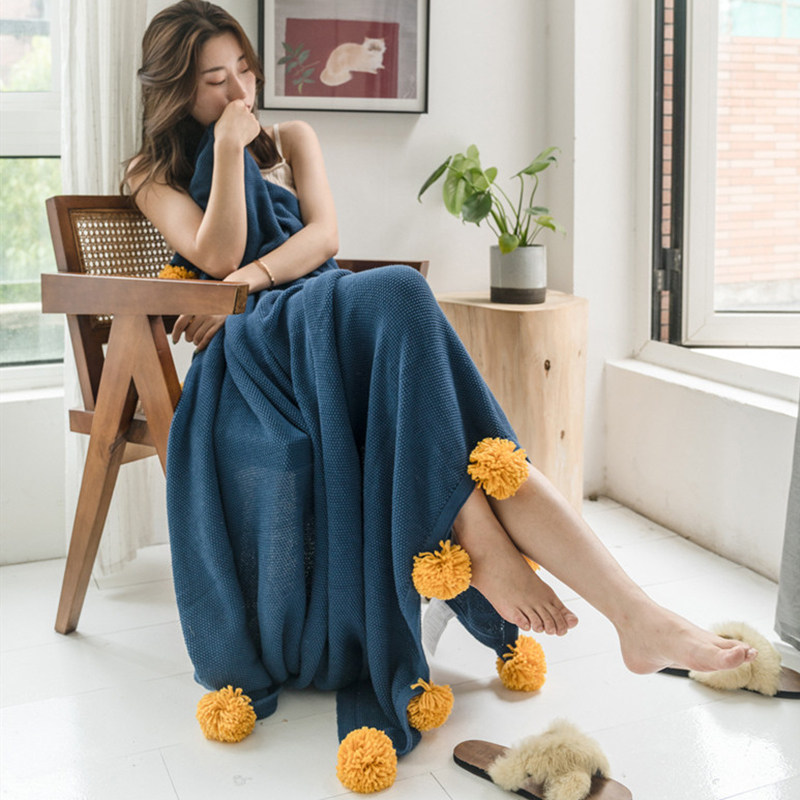 Net red Nordic knitted blanket sofa nap blanket cotton blanket quilt ball blanket photo background decorative blanket