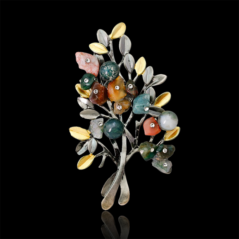 Retro Natural Stone Temperament Brooch High-end Chest Flowers New Ladies Great Clothes West Suit Pins SOUTH KOREA ATMOSPHERE ACCESSORIES
